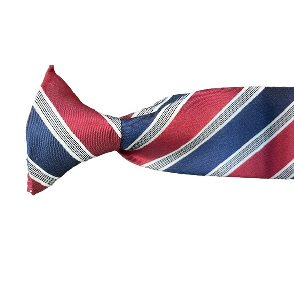 Boys clip on tie red white blue and grey - Picture 3 of 6